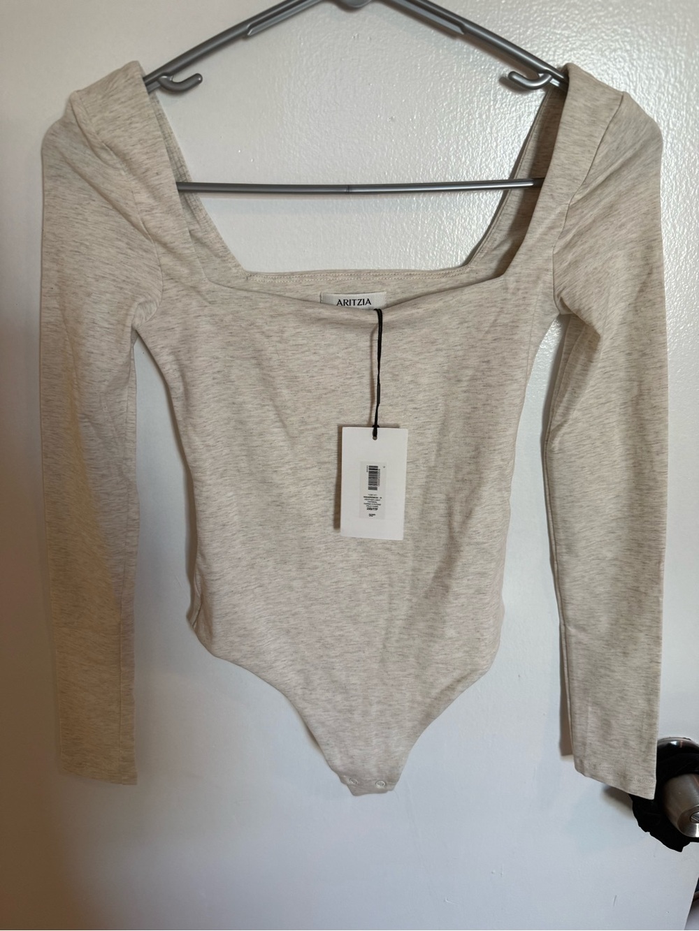 Aritzia Light Beige Square-Neck Long-Sleeve Bodysuit NWT 2XS